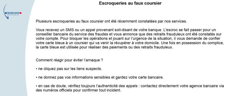 Communication Gendarmerie nationale - Escroqueries au faux coursier