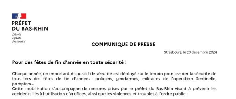 Communiqué de presse - Pour des fêtes de fin d'année en toute sécurité !